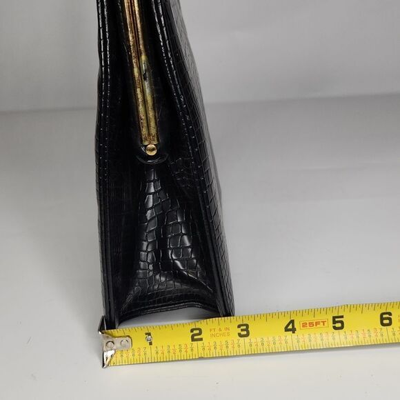 Vintage black vegan crocodile texture tophandle handbag - Picture 11 of 13